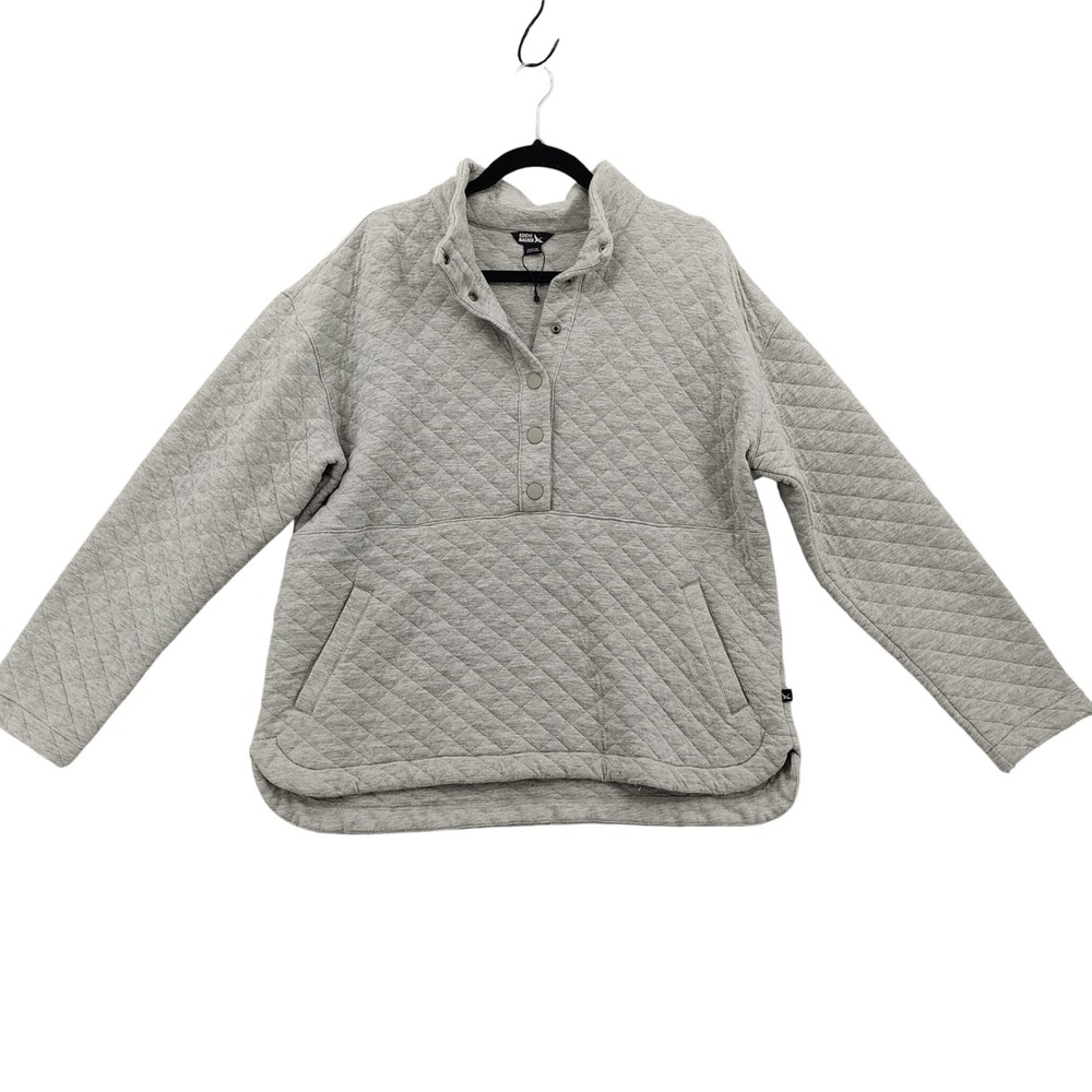 Eddie Bauer Women Gorpcore Cabin Cozy Granola Quilted Pullover XL Gray Snap Neck